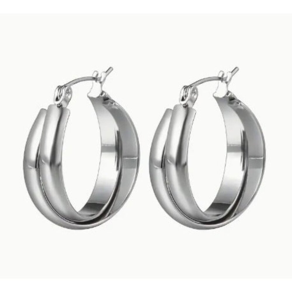 18k White Gold Plated Stainless Steel Hoop Earrings